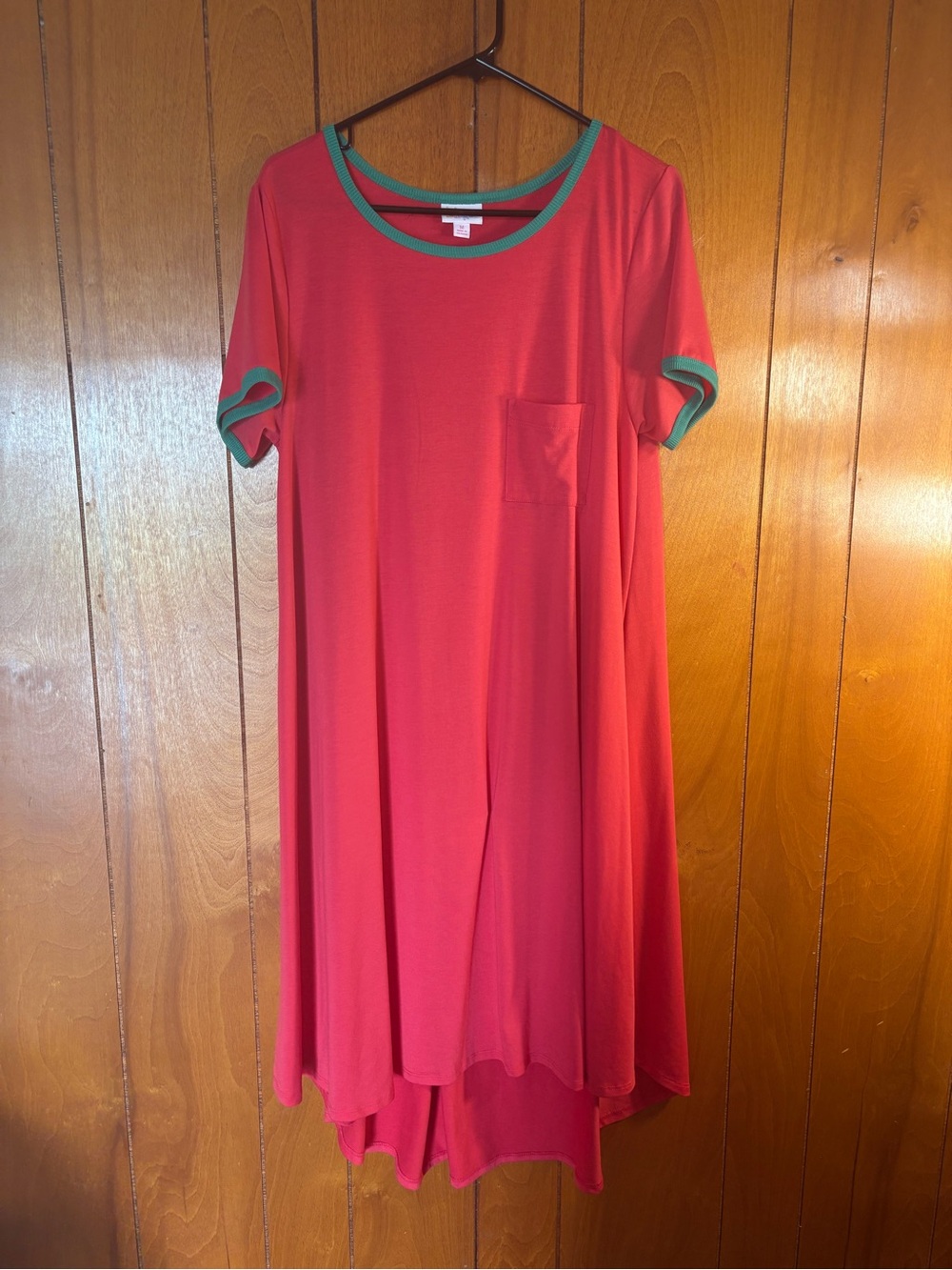 LuLaRoe Red Swing Dress with Green Trim
